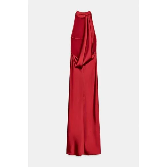 ZARA LONG SATIN HALTER DRESS - Picture 6 of 7